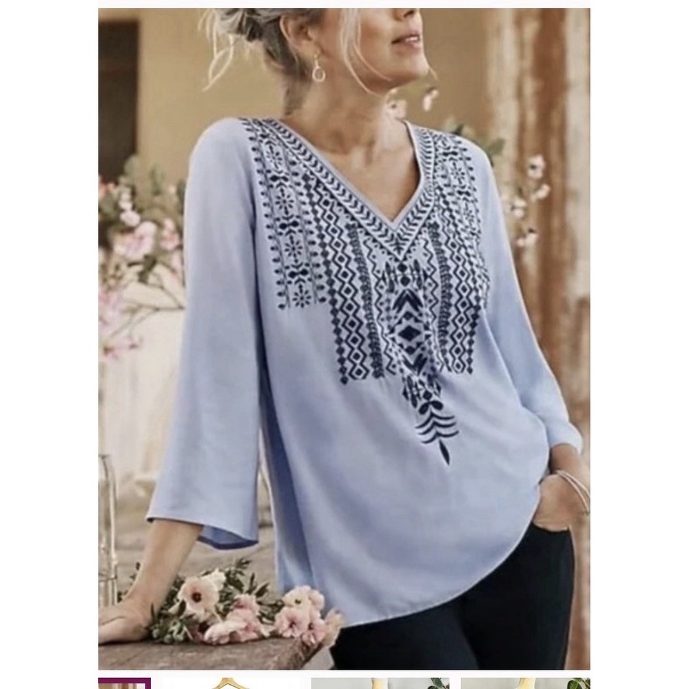 J. Jill Lavender Embroidered Tribal Aztec V-Neck Top Plus Sz-2X New Q7